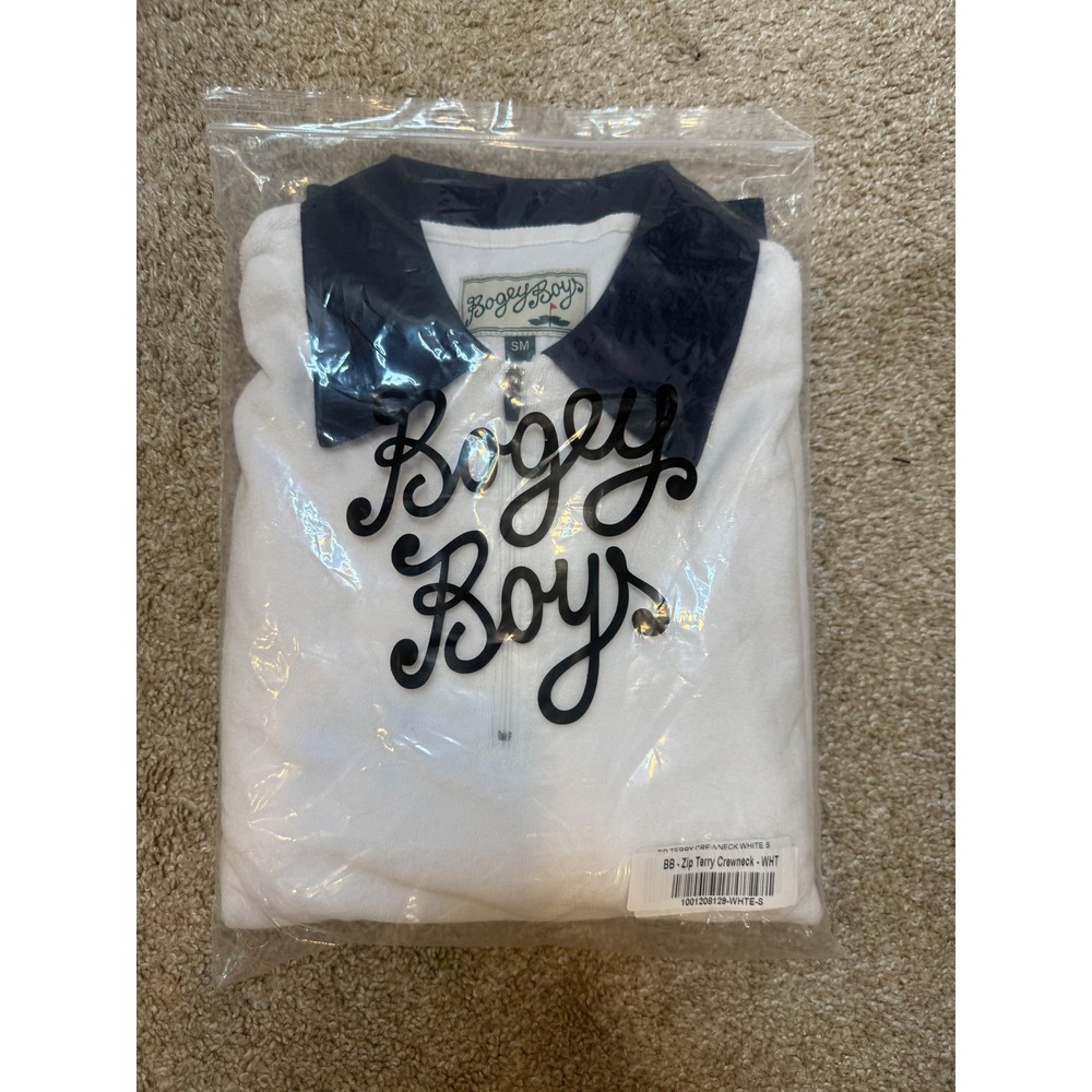 Bogey Boys 1/4 Zip Terry‎ Crewneck Pullover White Golf Sweatshirt NWT Small